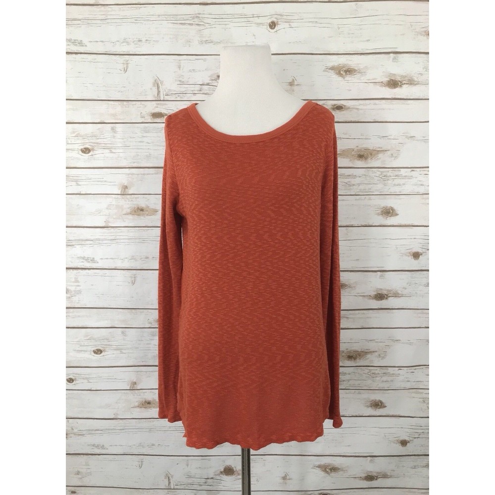Left Of‎ Center Anthropologie Orange Asymmetrical Thermal Long Sleeve Top S